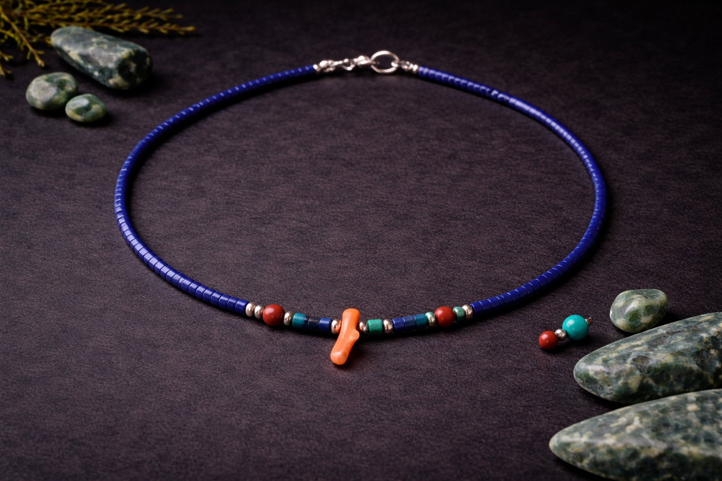 Bracelet lapis-lazuli et corail rouge