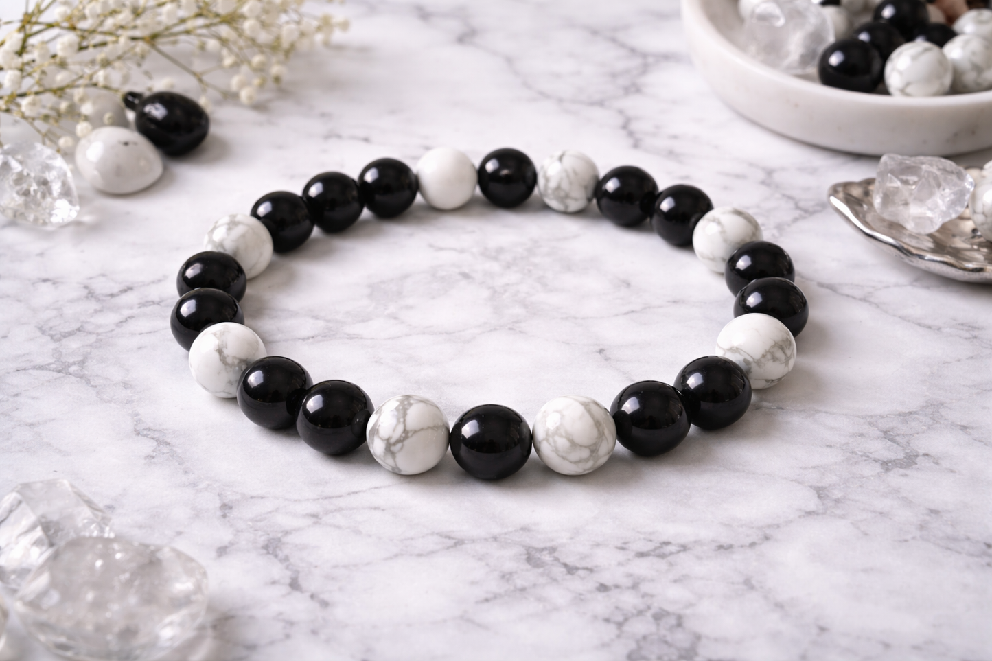 Bracelet Howlite et Obsidienne