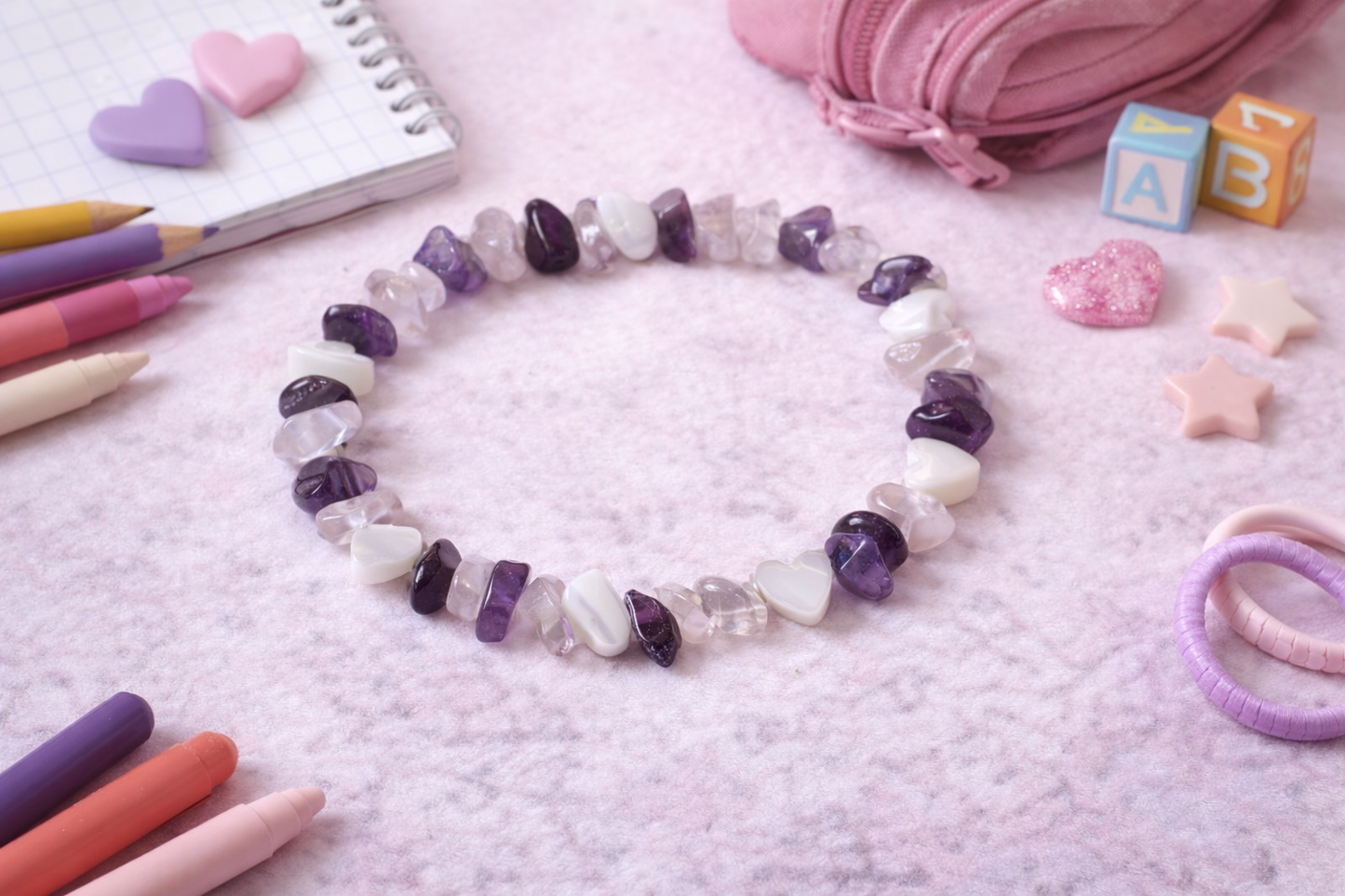 Bracelet enfant améthyste & cristal de roche