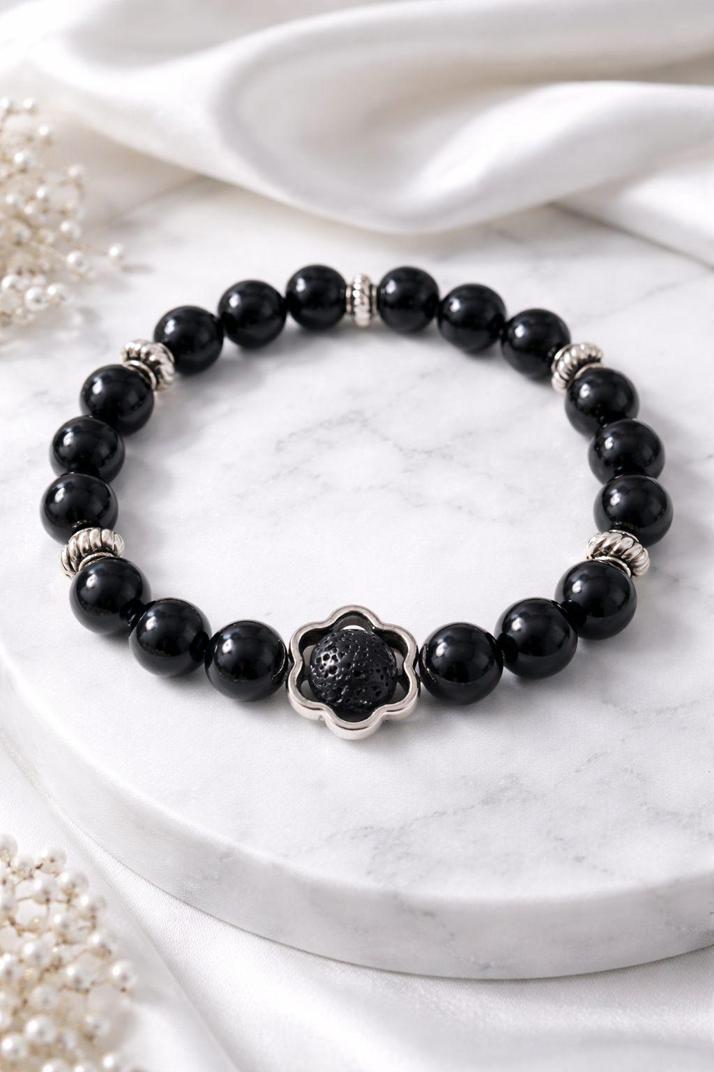 Bracelet Obsidienne et Pierre de lave