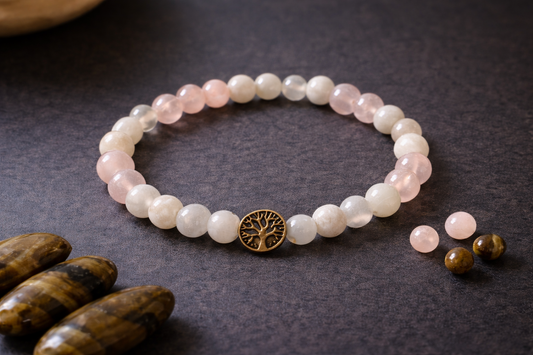 Bracelet pierre de lune et quartz rose