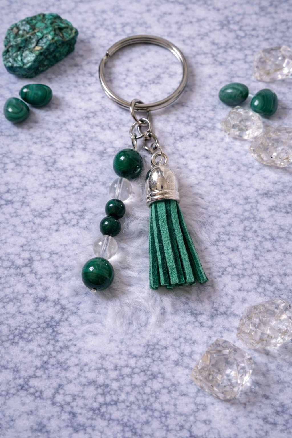 Porte-clefs Malachite & Cristal de Roche