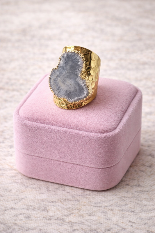 Bague Acier Martelé avec Agate