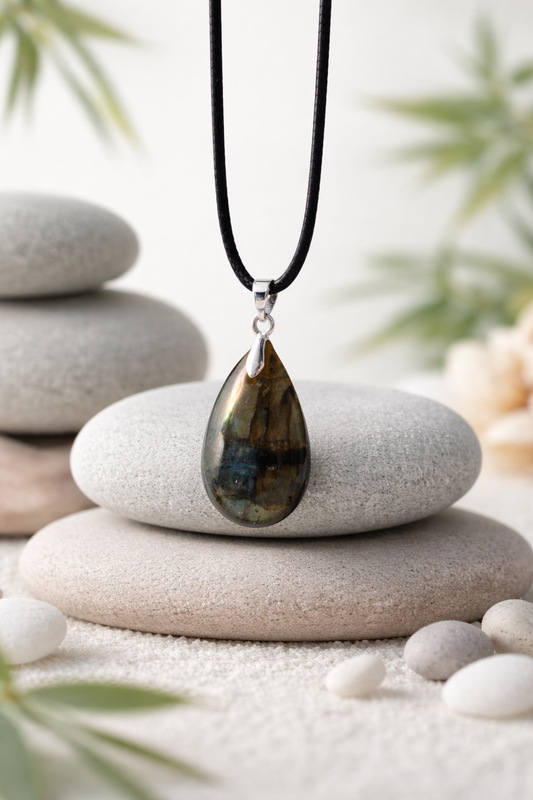 Pendentif  Labradorite  avec cordon cuir